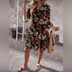 Autumn Floral Long Sleeve Dress